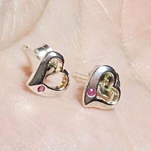 Sterling Silver Open Heart Earrings With Pink Morganite